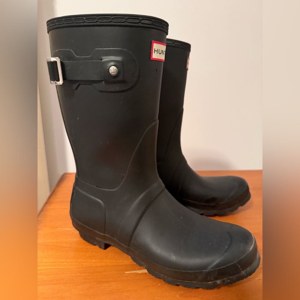 Hunter Black Women's Mid-Calf Rain Boots with Side Buckle